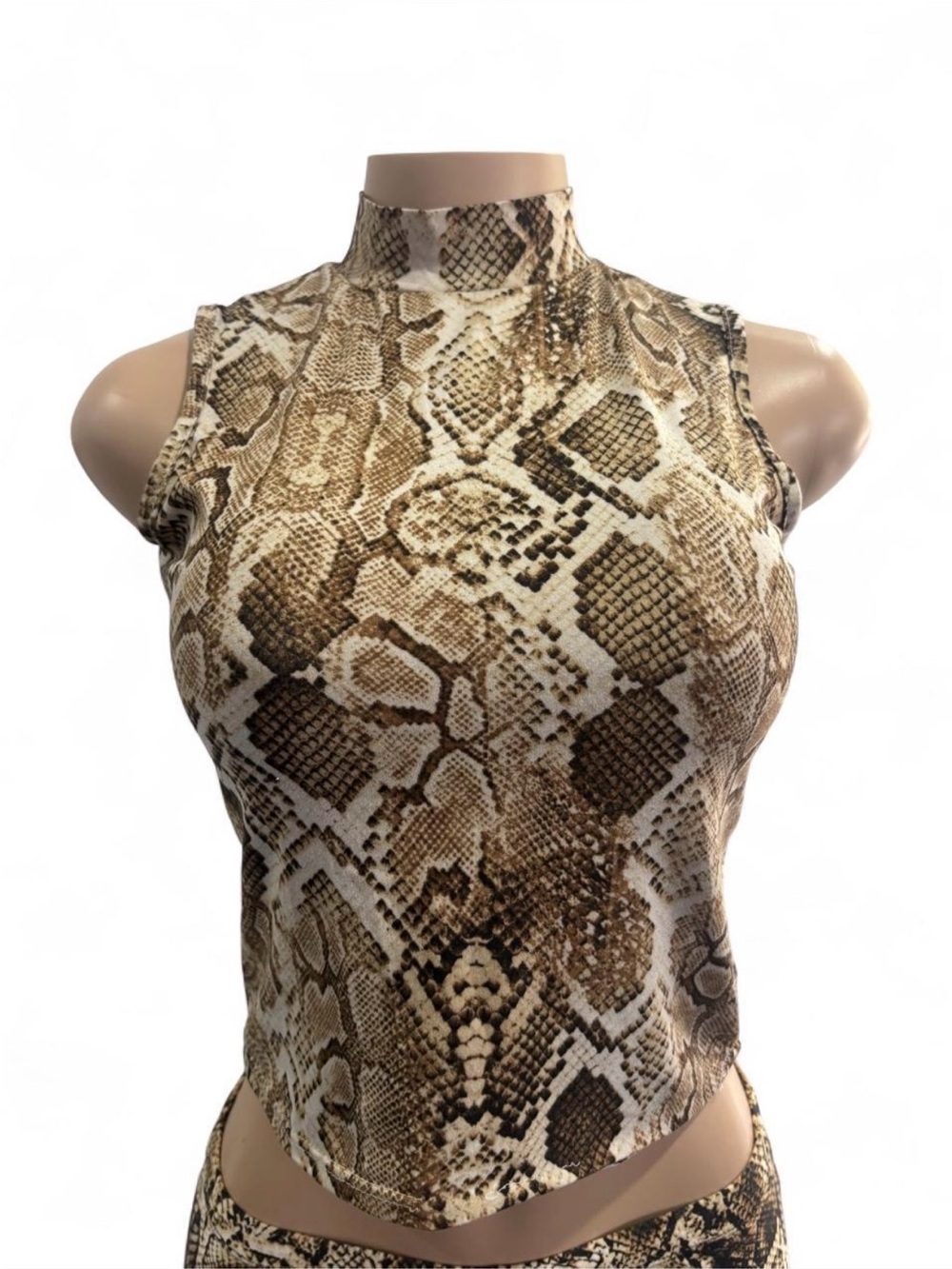 Pinc Mock Neck Snake Print Tank Top - Brown, Cream